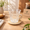 Ribbed Glass Tea Mug with Light Wooden Handle & Coaster