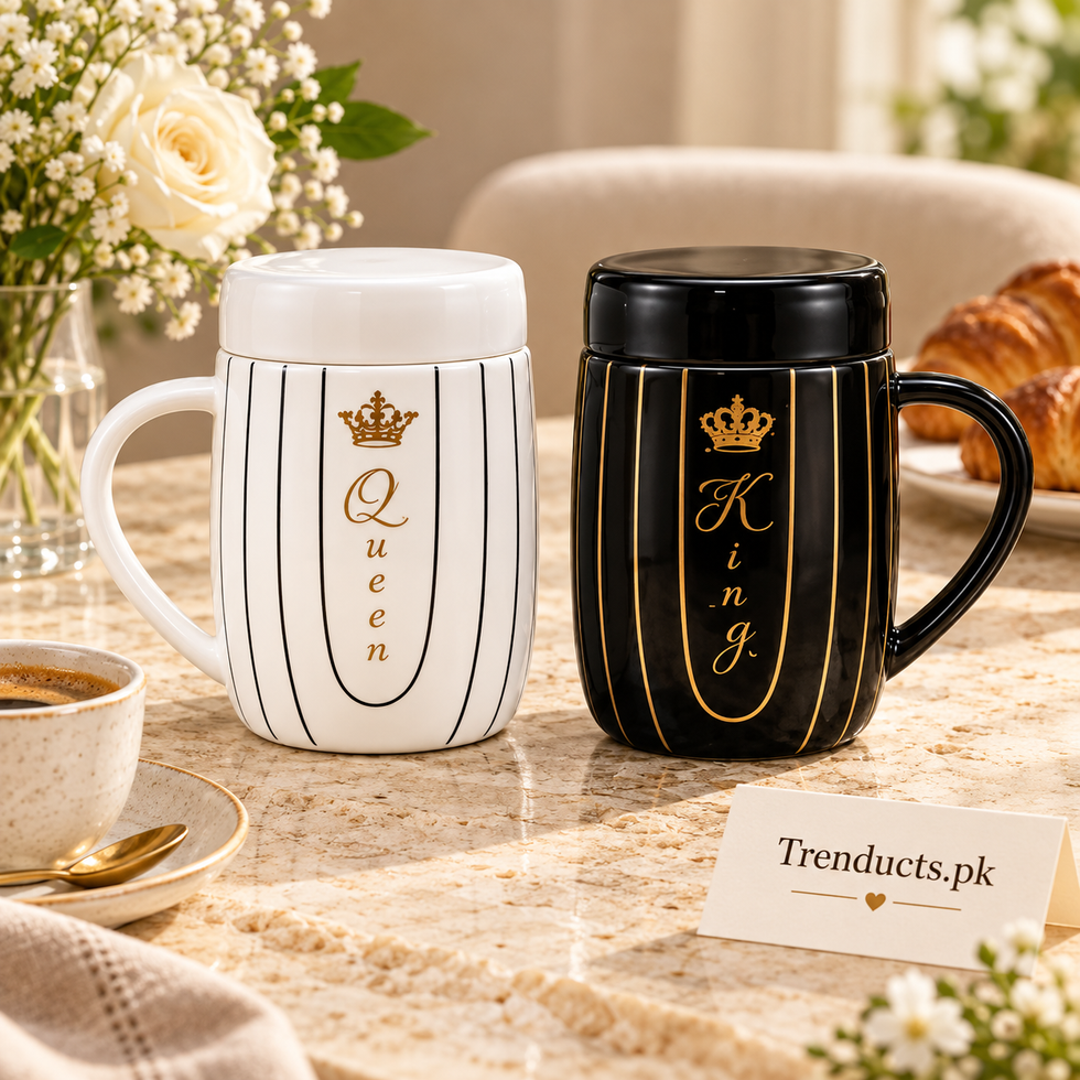 Black & White Ribbed King Queen Couple Mug Set