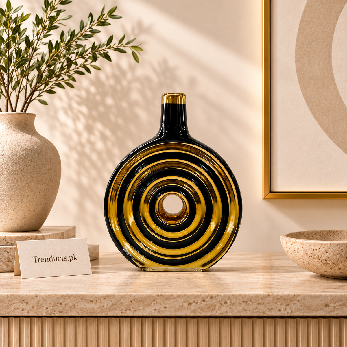 Luxury Concentric Ring Candle Stand - Black & Gold