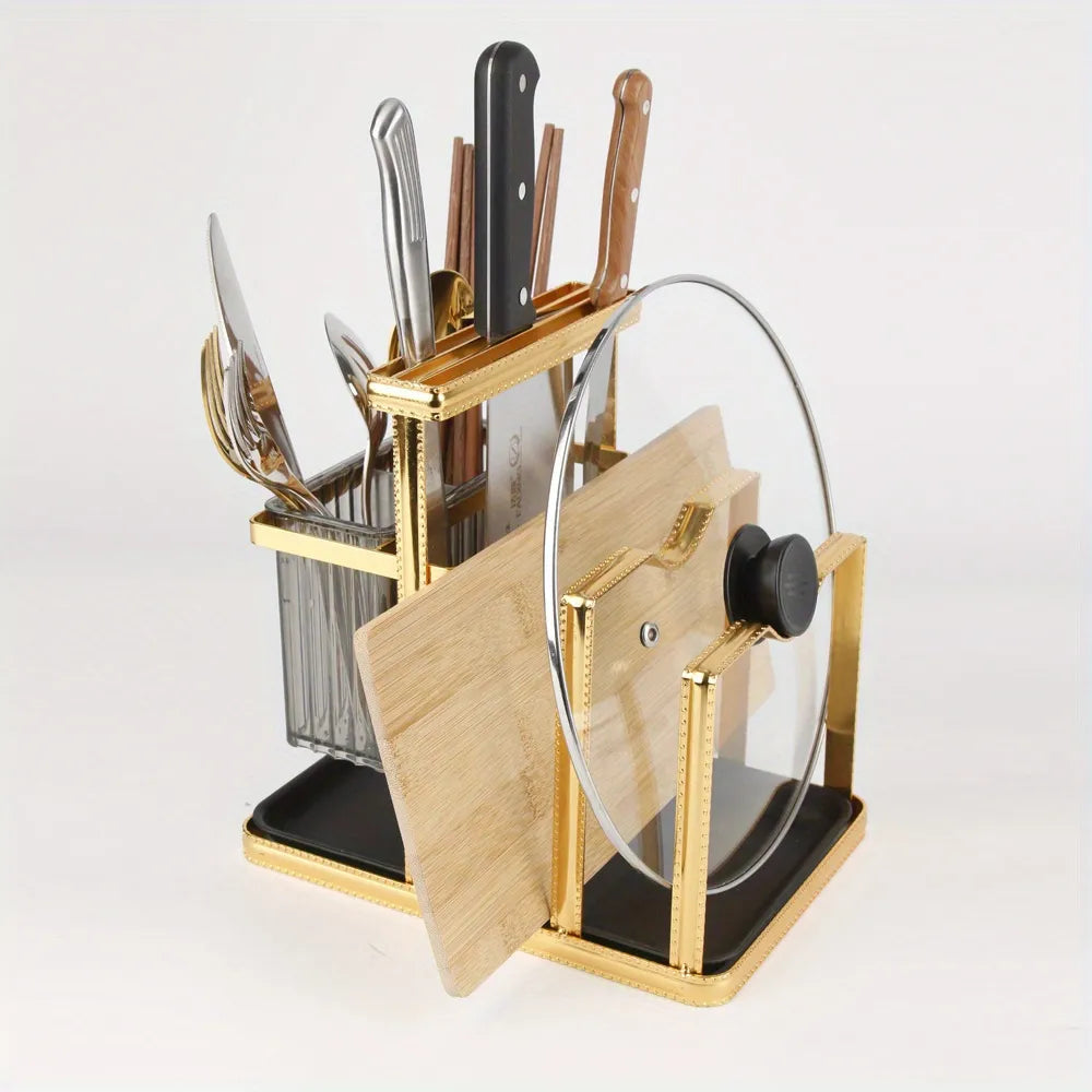 Knife & Chopsticks Rack | Gold Stainless Steel Kitchen Organizer