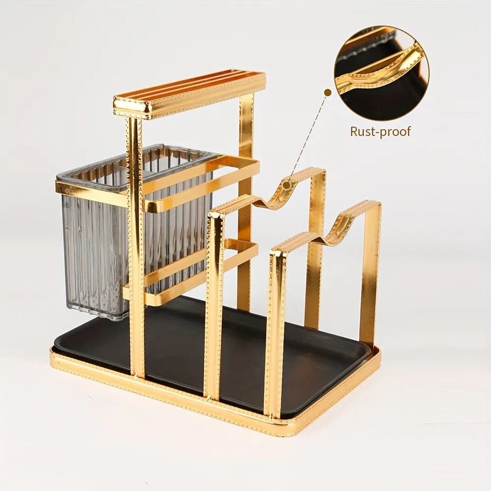Knife & Chopsticks Rack | Gold Stainless Steel Kitchen Organizer