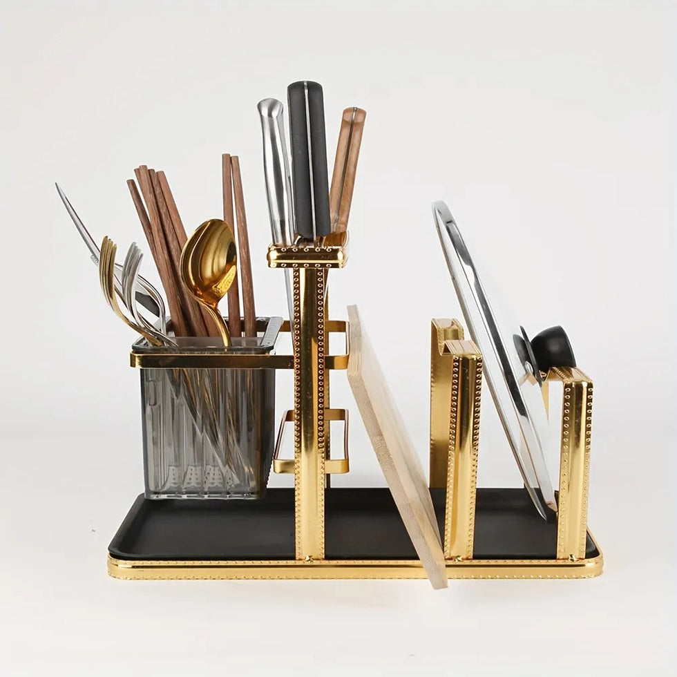 Knife & Chopsticks Rack | Gold Stainless Steel Kitchen Organizer