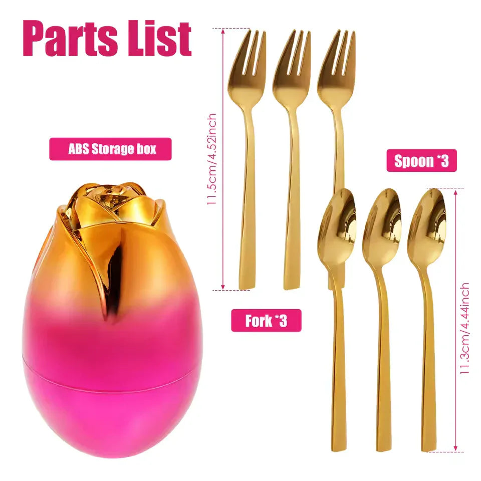 6 Piece Dinnerware Set with Case - Gold Silverware