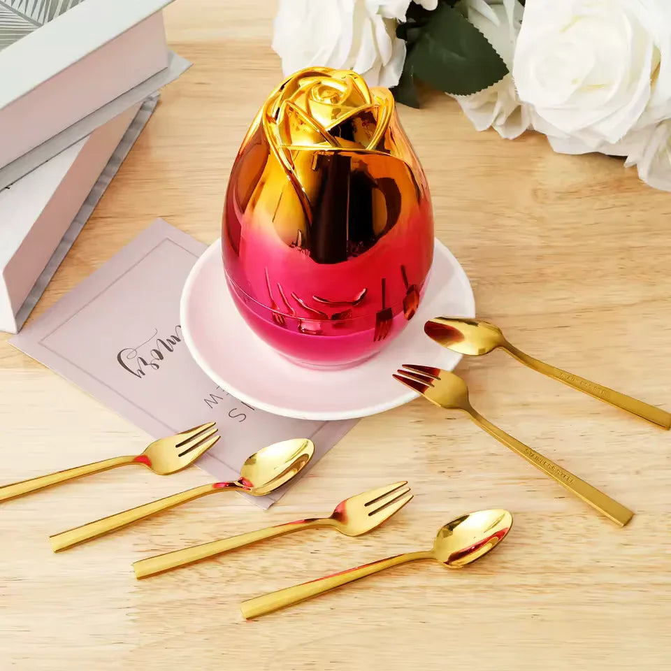 6 Piece Dinnerware Set with Case - Gold Silverware