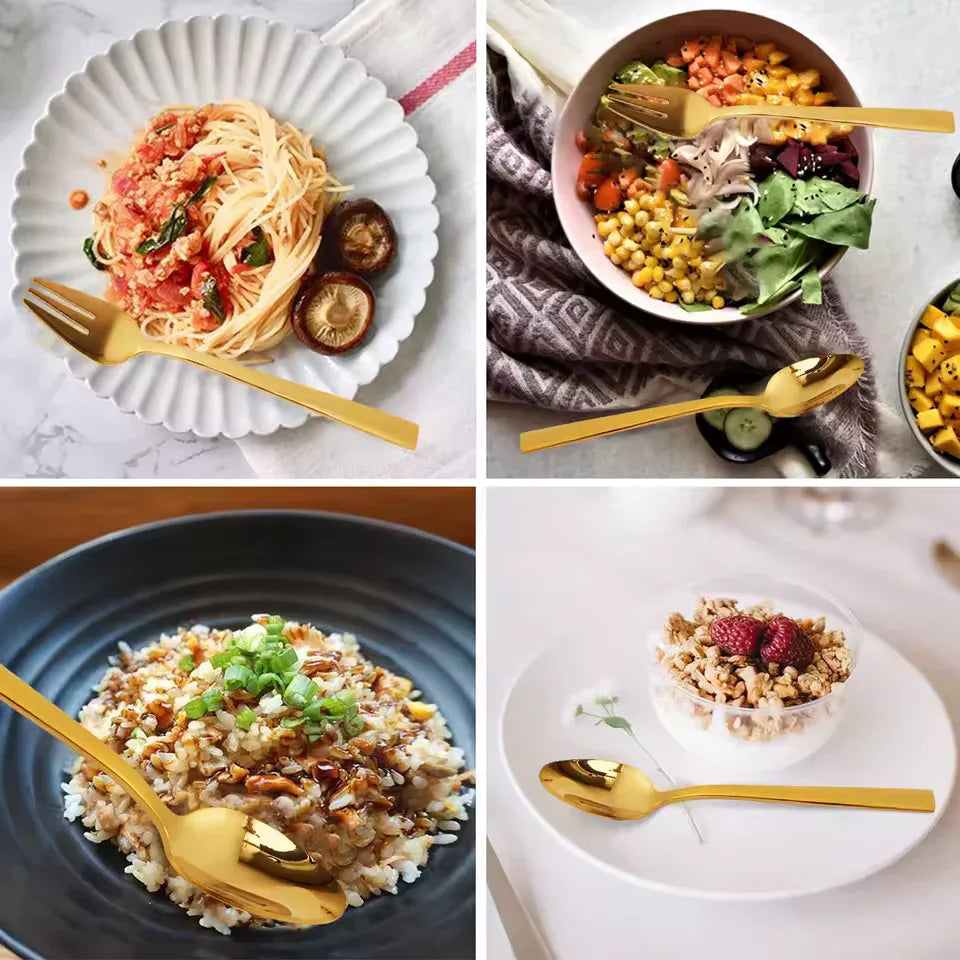 6 Piece Dinnerware Set with Case - Gold Silverware - Clarify.pk