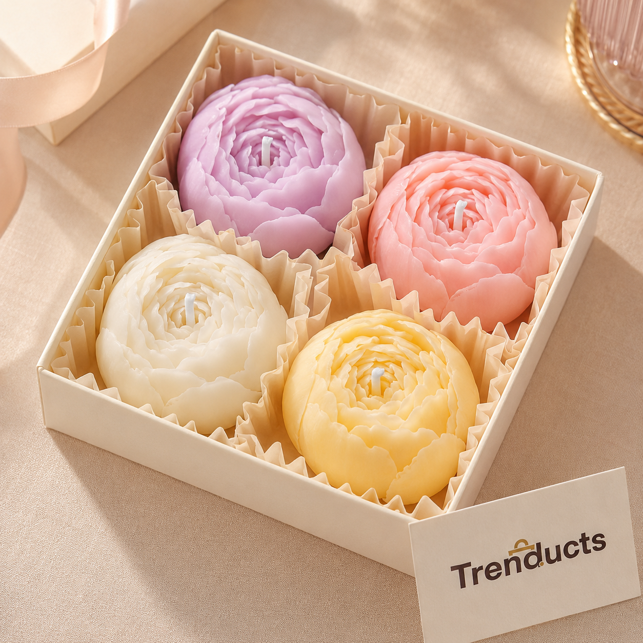 Rose Flower Scented Candles – Pack of 4