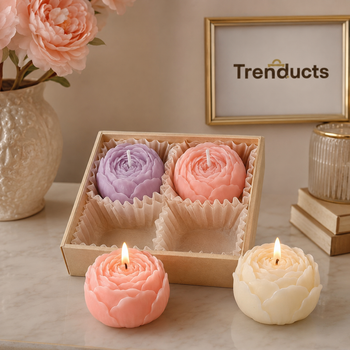 Rose flower candles displayed and lit