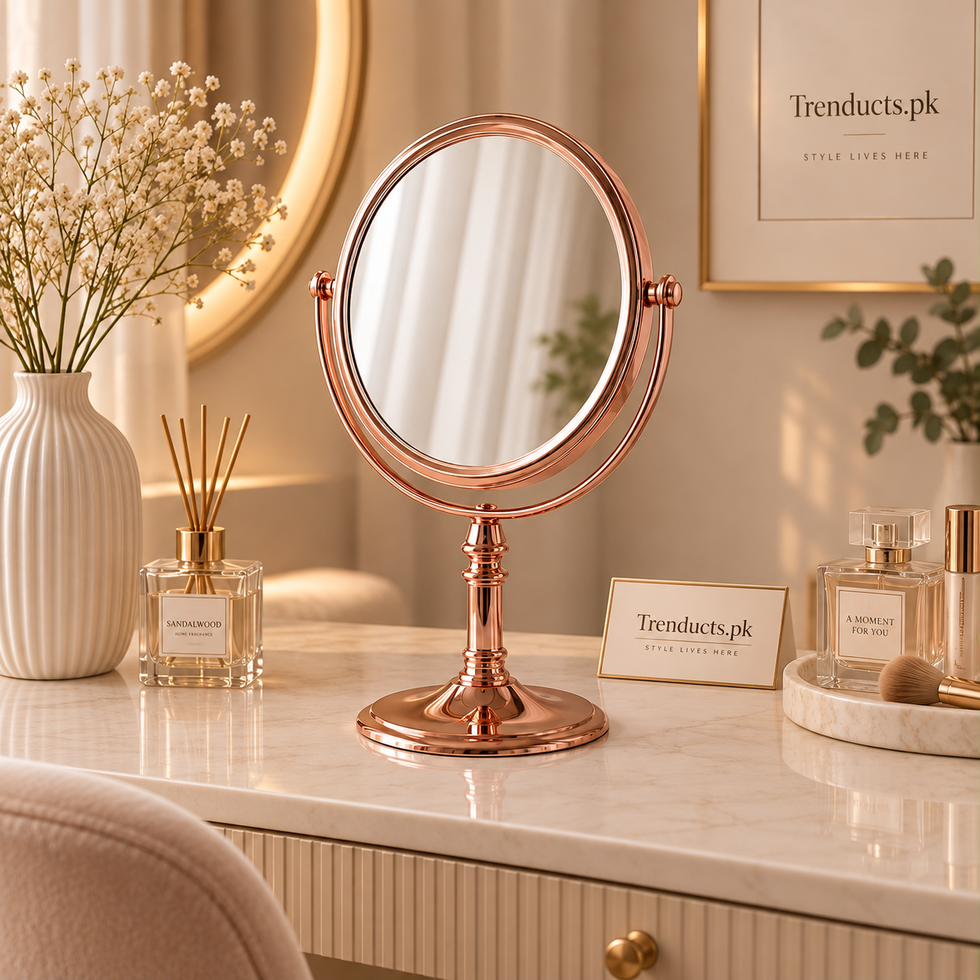 Large Rose-Gold Tabletop Vanity Mirror
