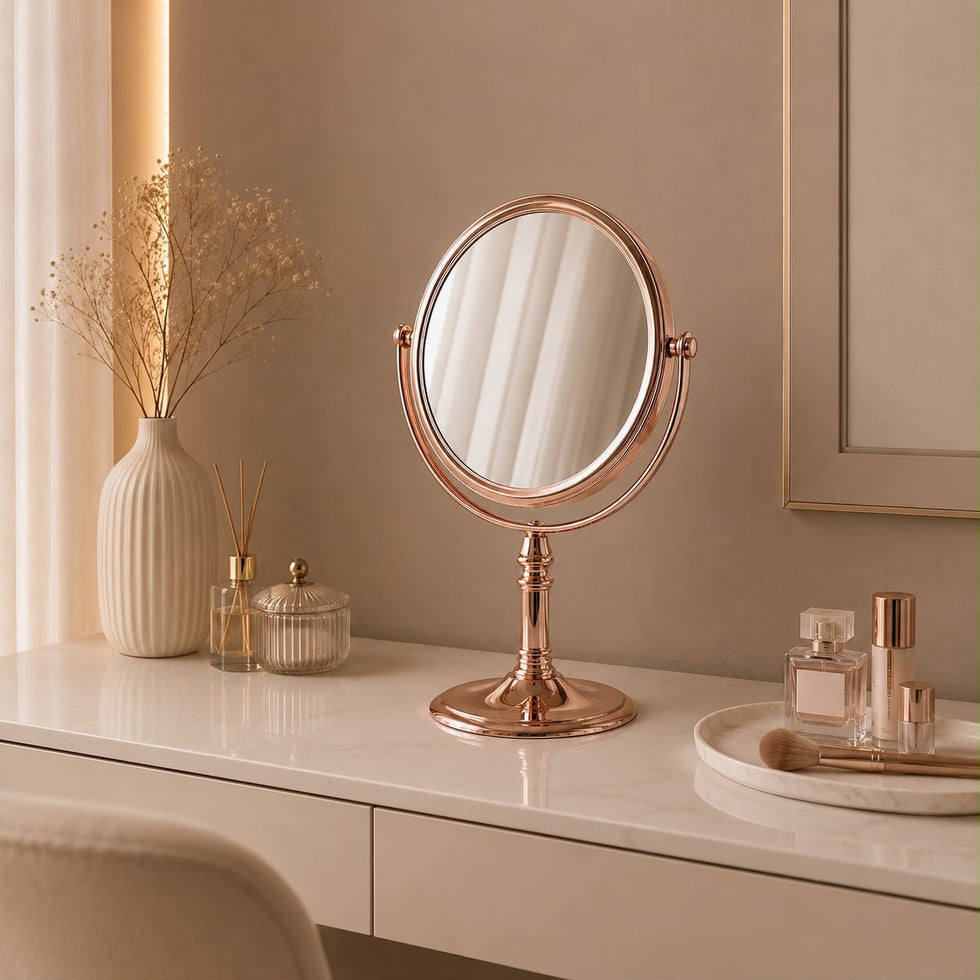 Large Rose-Gold Tabletop Vanity Mirror