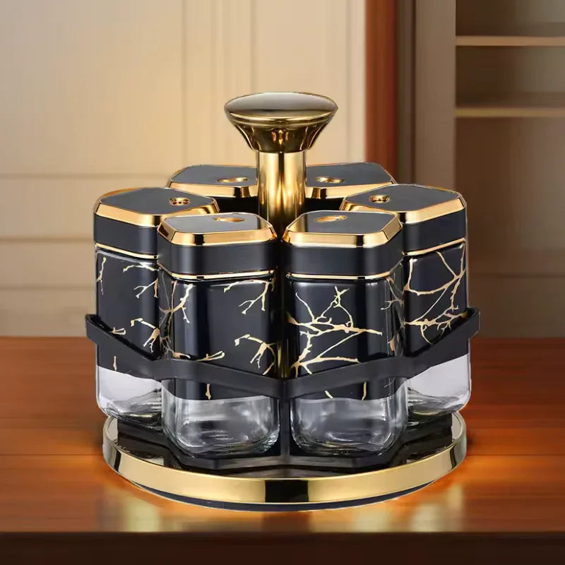 Rotating Spice Jar Set with 6 Glass Jars