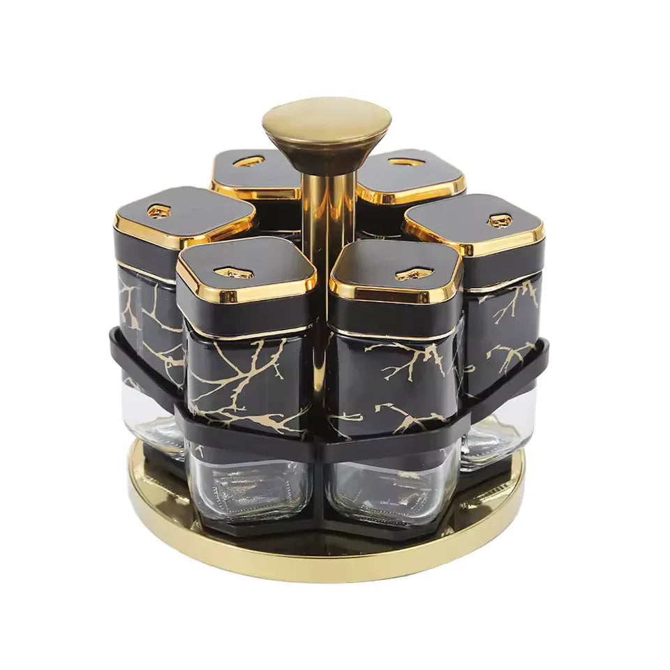 Rotating Spice Jar Set with 6 Glass Jars - Clarify.pk