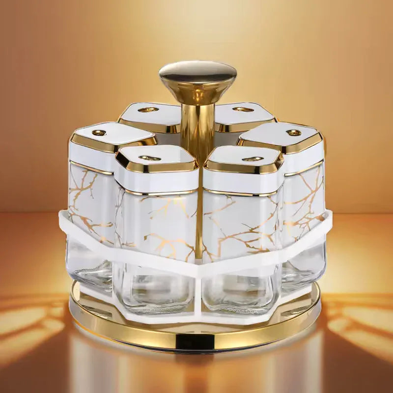 Rotating Spice Jar Set with 6 Glass Jars