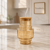 Round Shape Glass Sipper with Wooden Lid & Straw