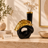 Black Round Ceramic Vase with Gold Leaf