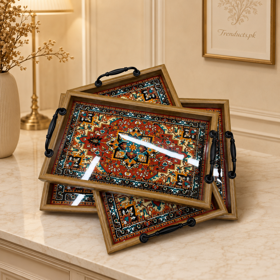 Rust Persian Medallion 3-Piece Fibre Tray Set