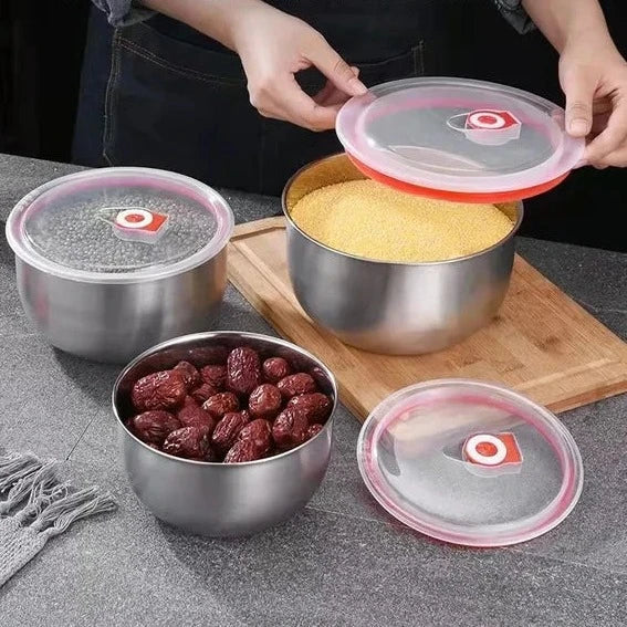 Stainless Steel Food Storage Bowls – Airtight Set of 3