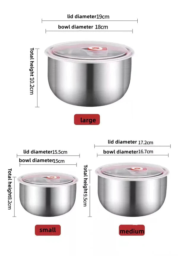 Stainless Steel Food Storage Bowls – Airtight Set of 3