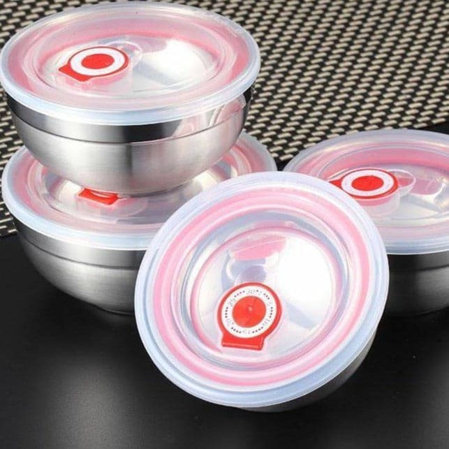 Stainless Steel Food Storage Bowls – Airtight Set of 3