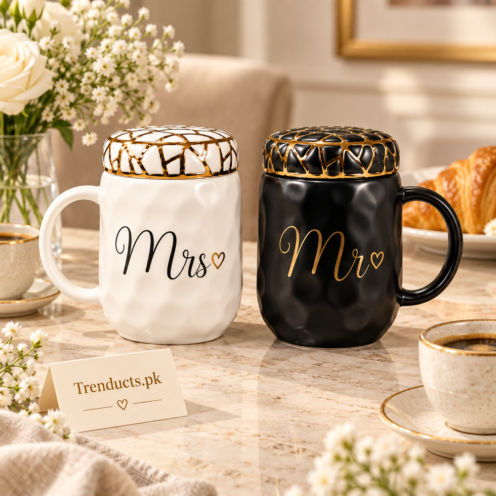 Script Black & White Ceramic Couple Mug Set