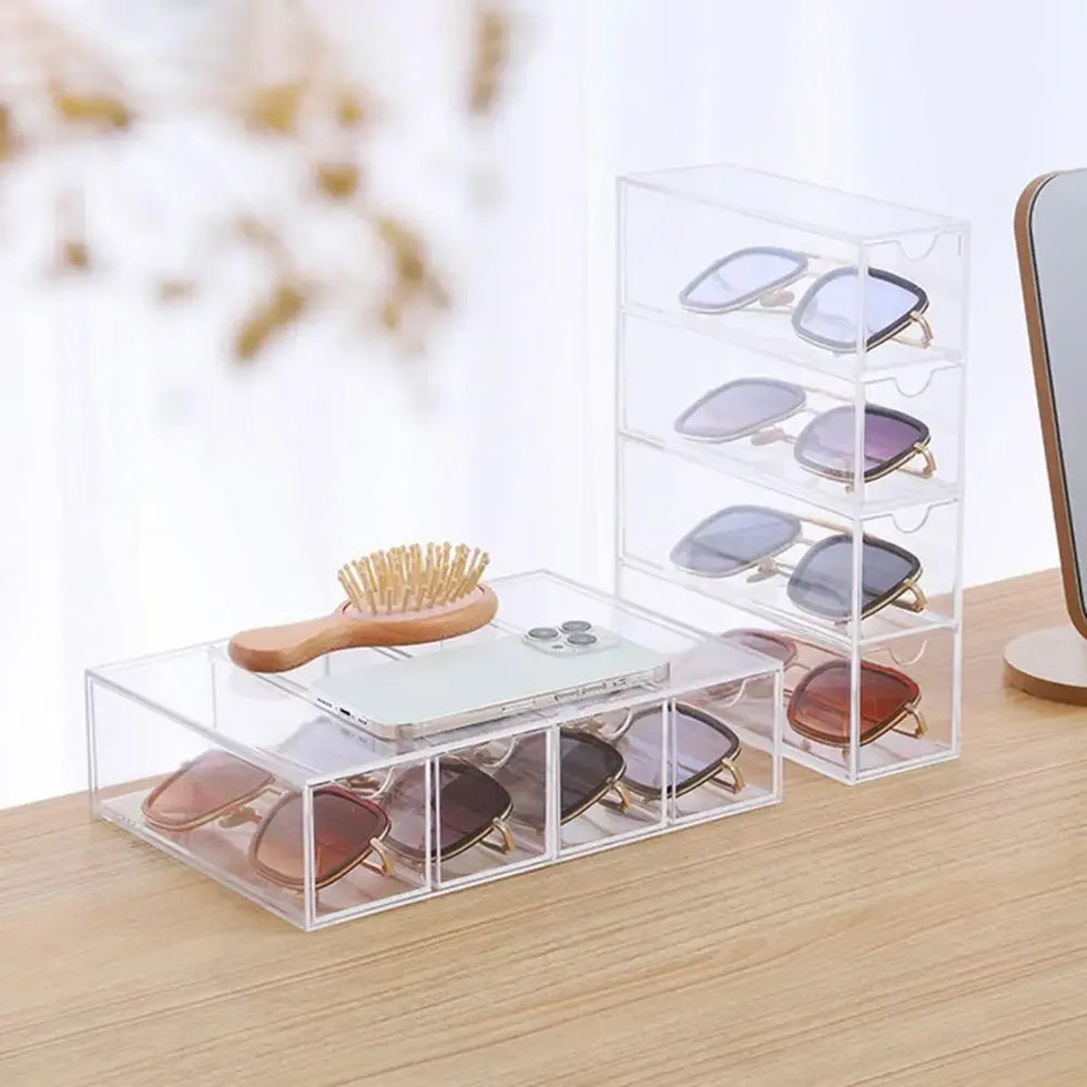 Clear Sunglasses Storage Box with Drawers