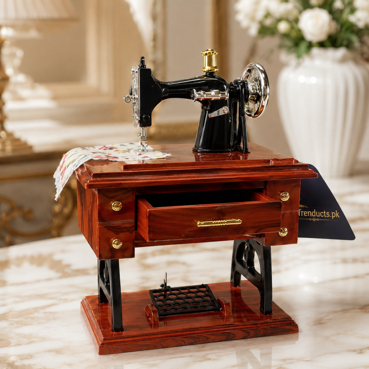 Vintage Sewing Machine Drawer Music Box