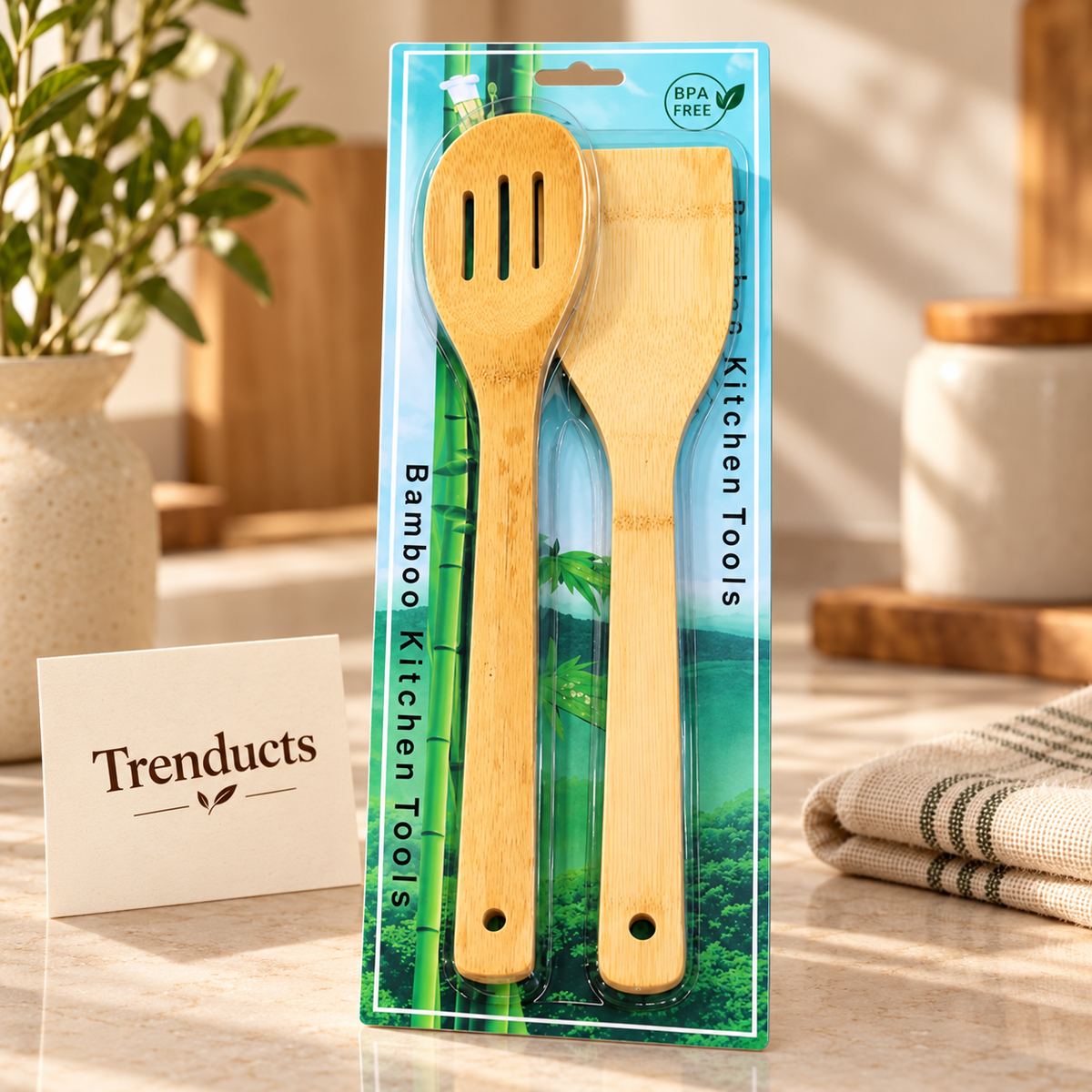 2-Piece Bamboo Kitchen Spoon & Spatula Set