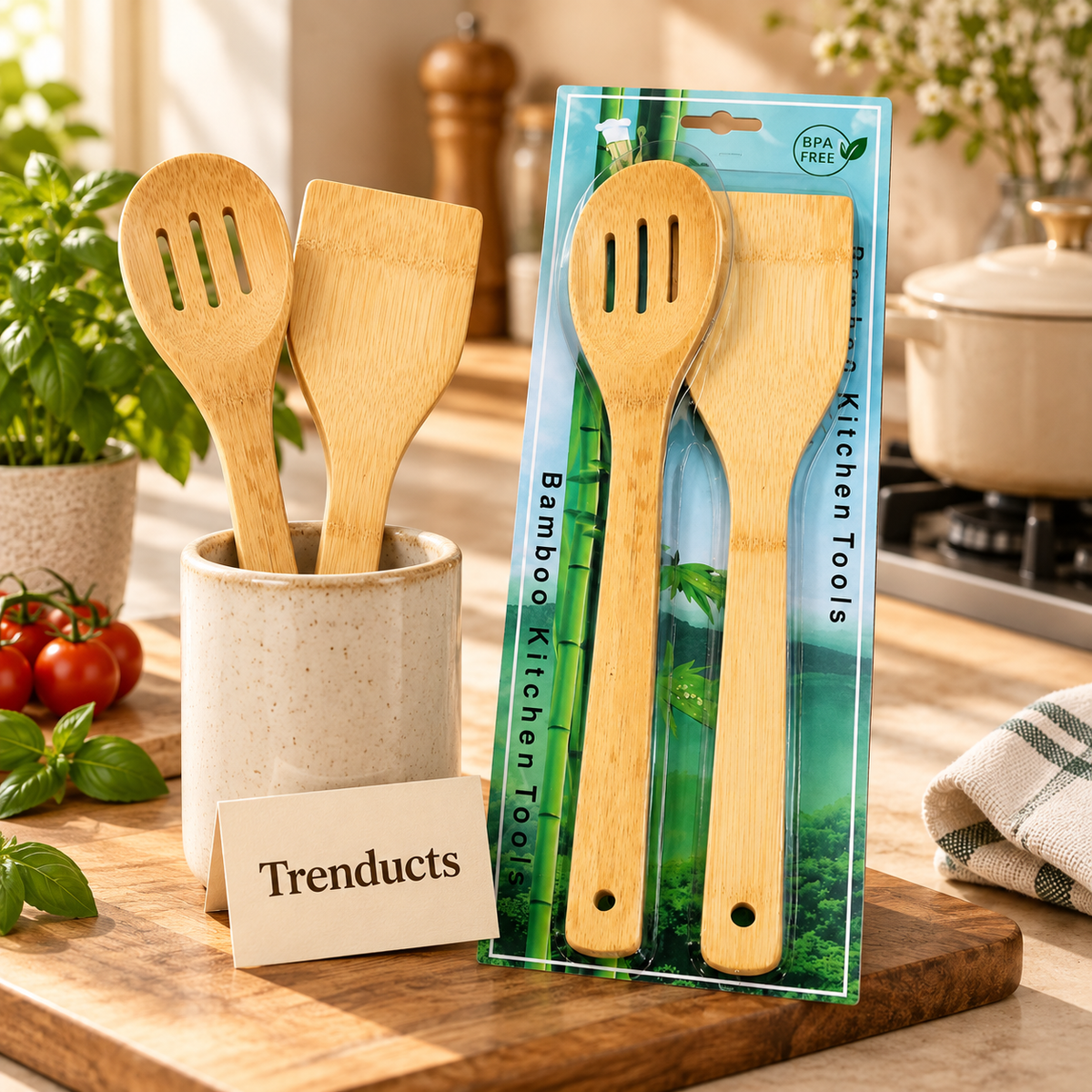 2-Piece Bamboo Kitchen Spoon & Spatula Set