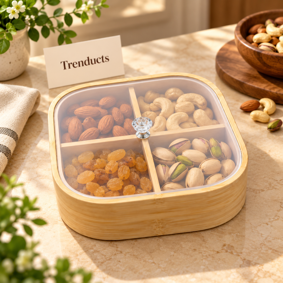 Square Wooden Dry Fruit Box with 4 Compartments