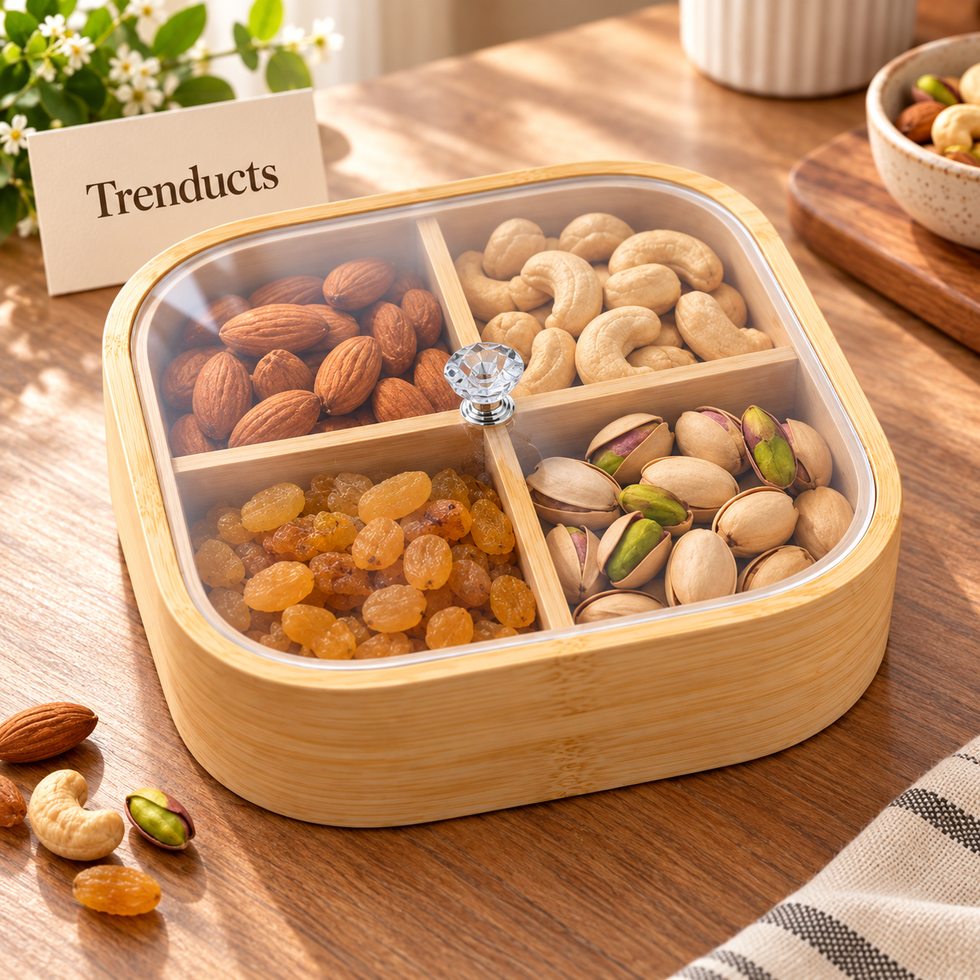 Square Wooden Dry Fruit Box with 4 Compartments