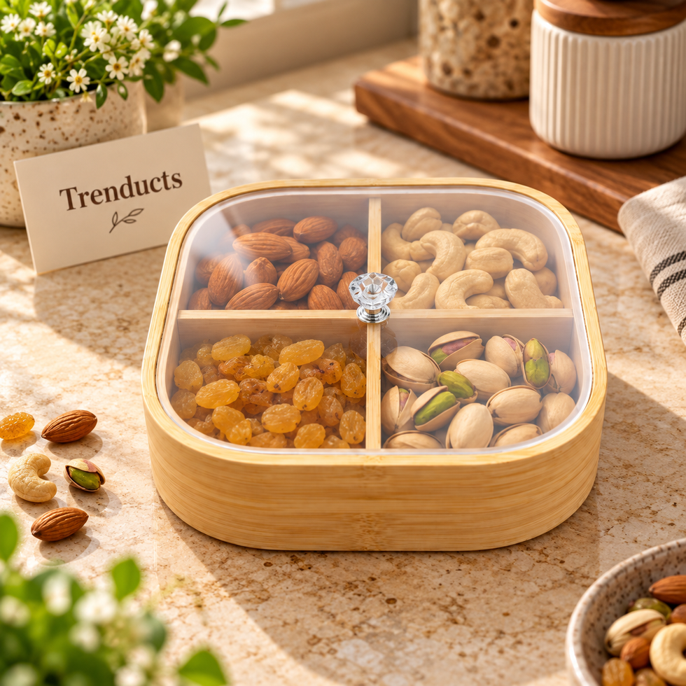 Square Wooden Dry Fruit Box with 4 Compartments