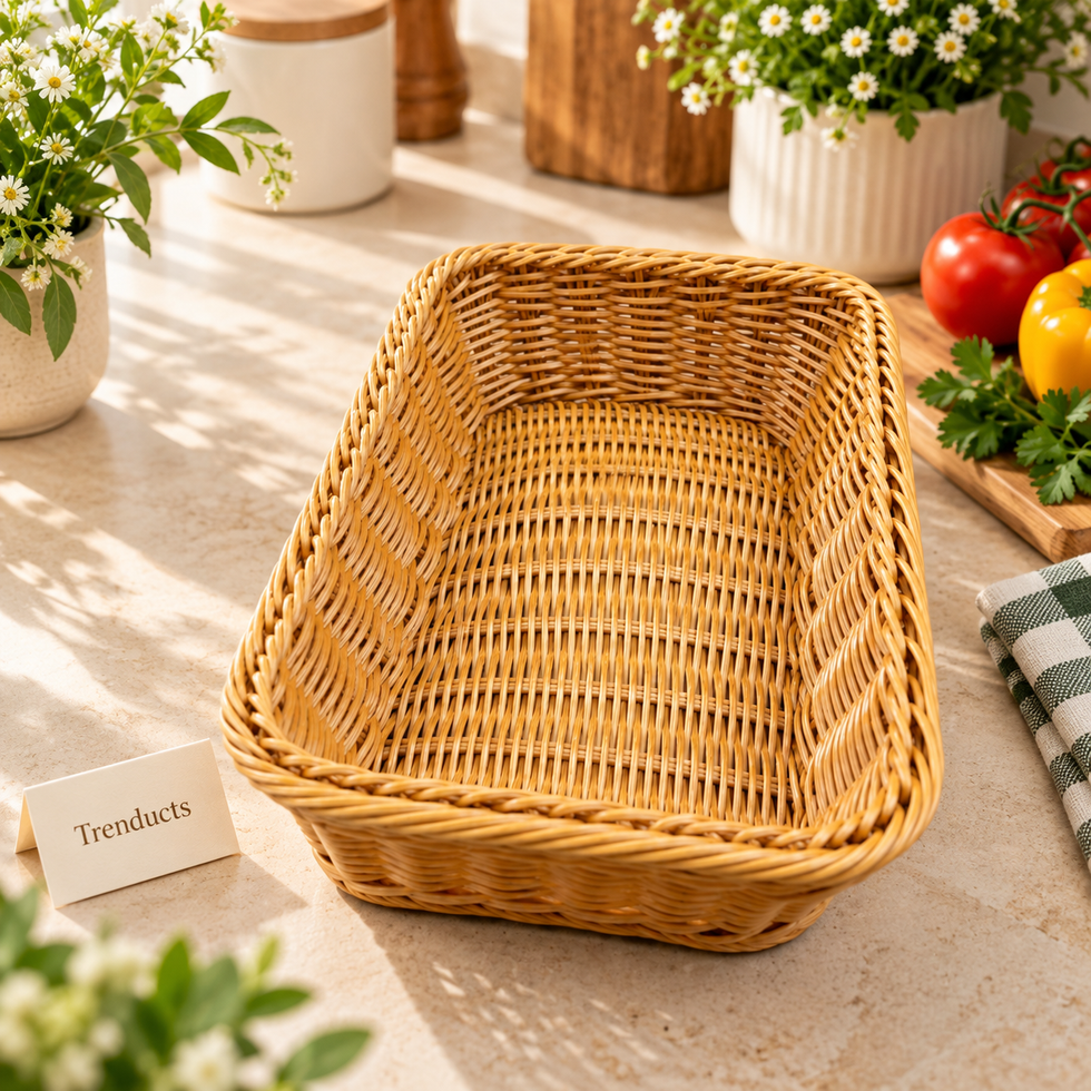 Rectangular Cane Serving Basket for Dining & Storage
