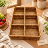 6-Compartment Cane Basket Organizer for Table & Storage