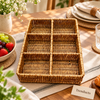 6-Compartment Cane Basket Organizer for Table & Storage