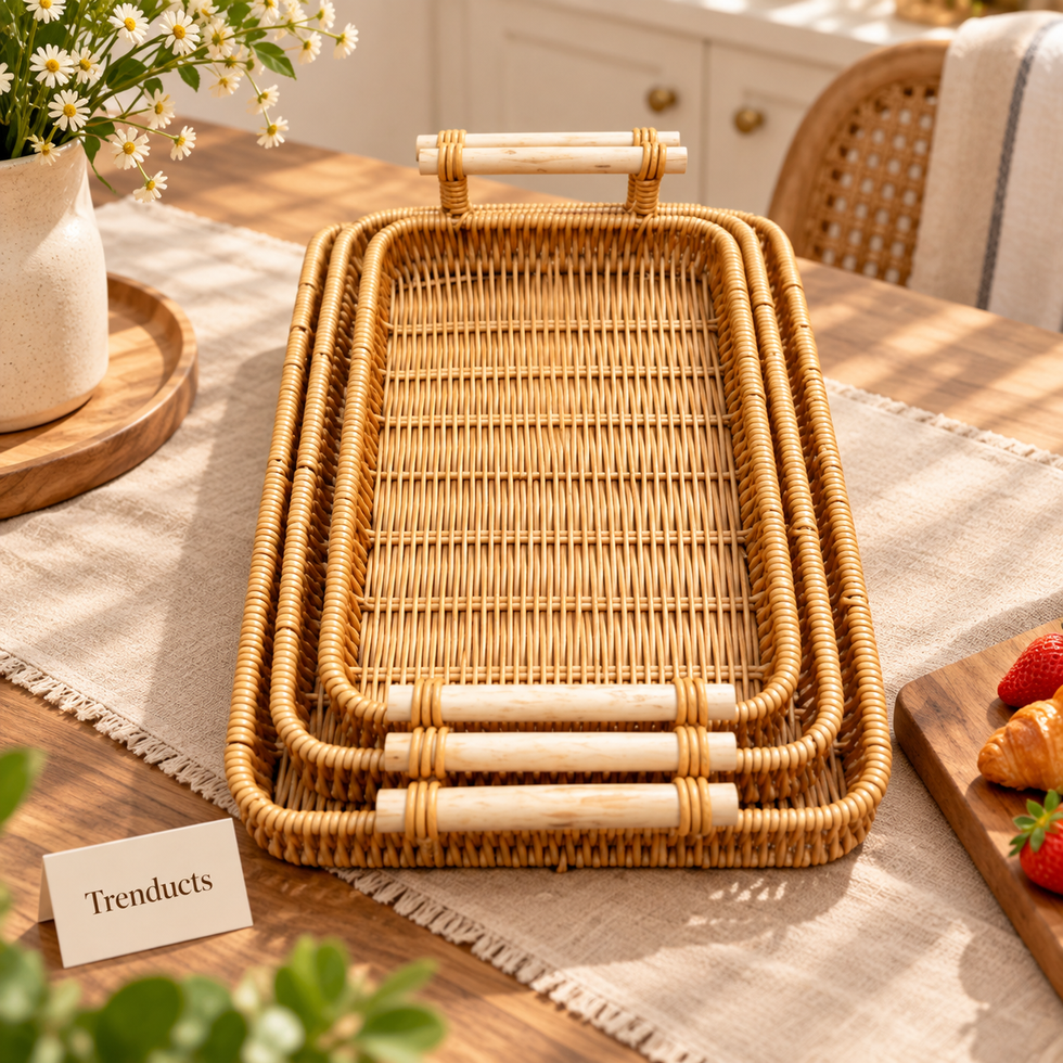 Nested Cane Serving Tray Set for Dining & Home Decor