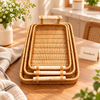 Nested Cane Serving Tray Set for Dining & Home Decor