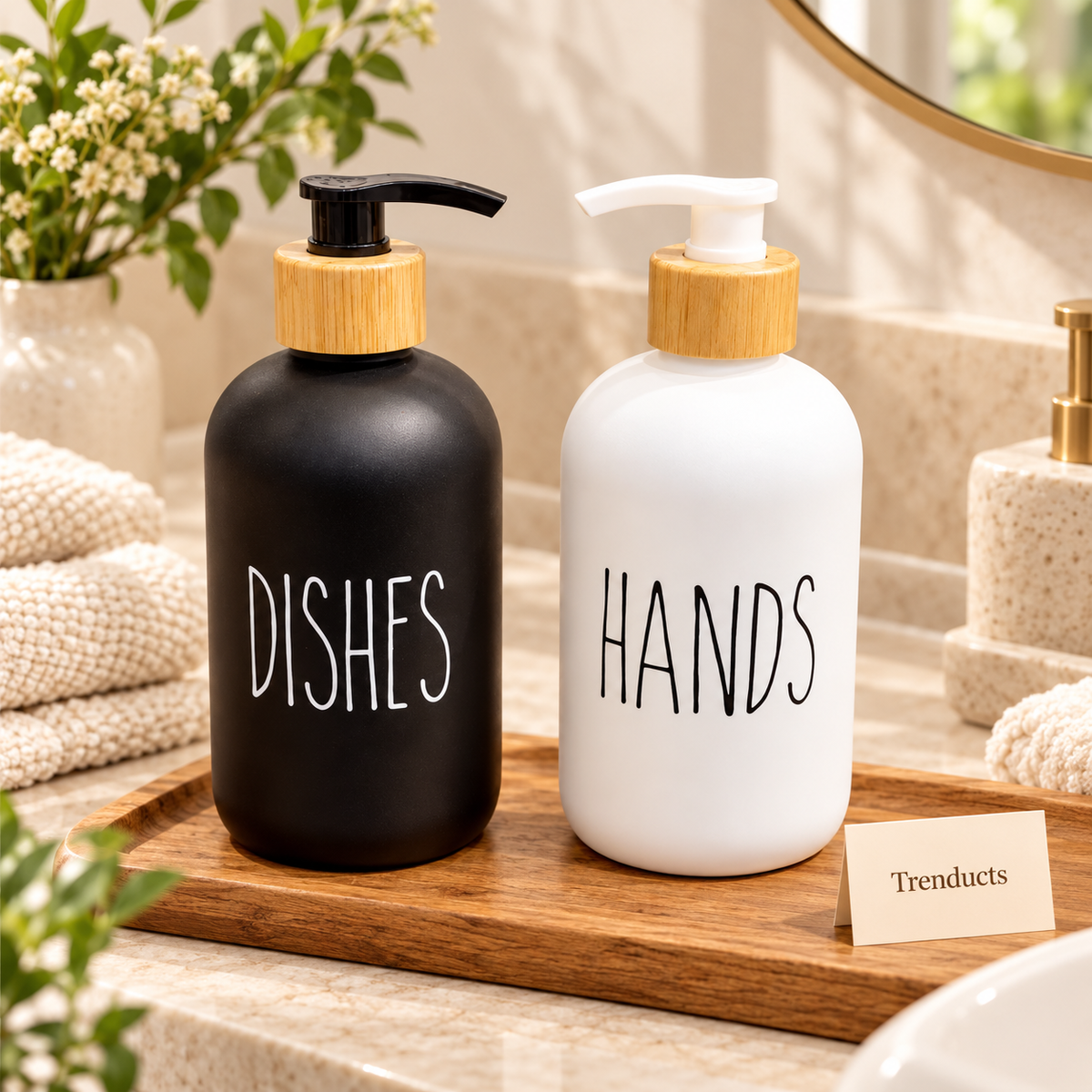Labeled Glass Soap Dispenser for Bathroom & Kitchen