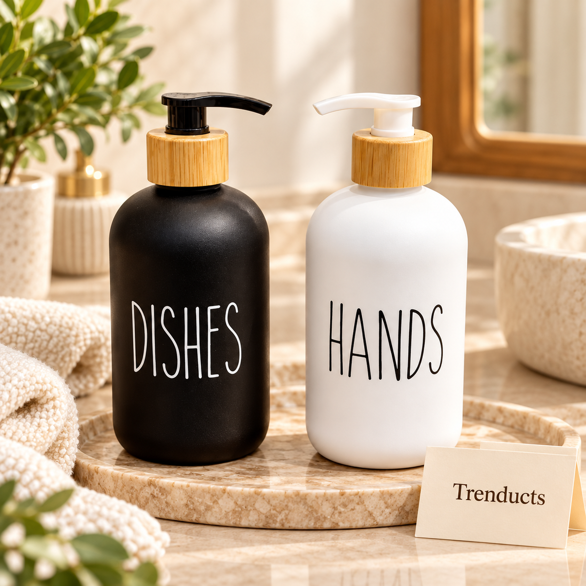 Labeled Glass Soap Dispenser for Bathroom & Kitchen