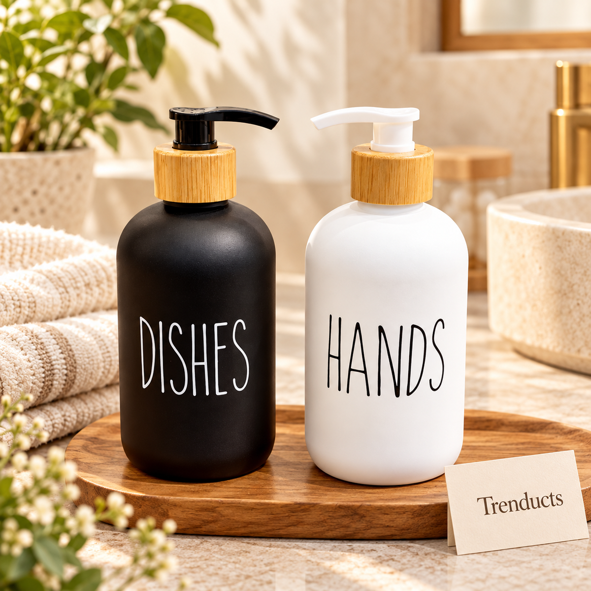 Labeled Glass Soap Dispenser for Bathroom & Kitchen