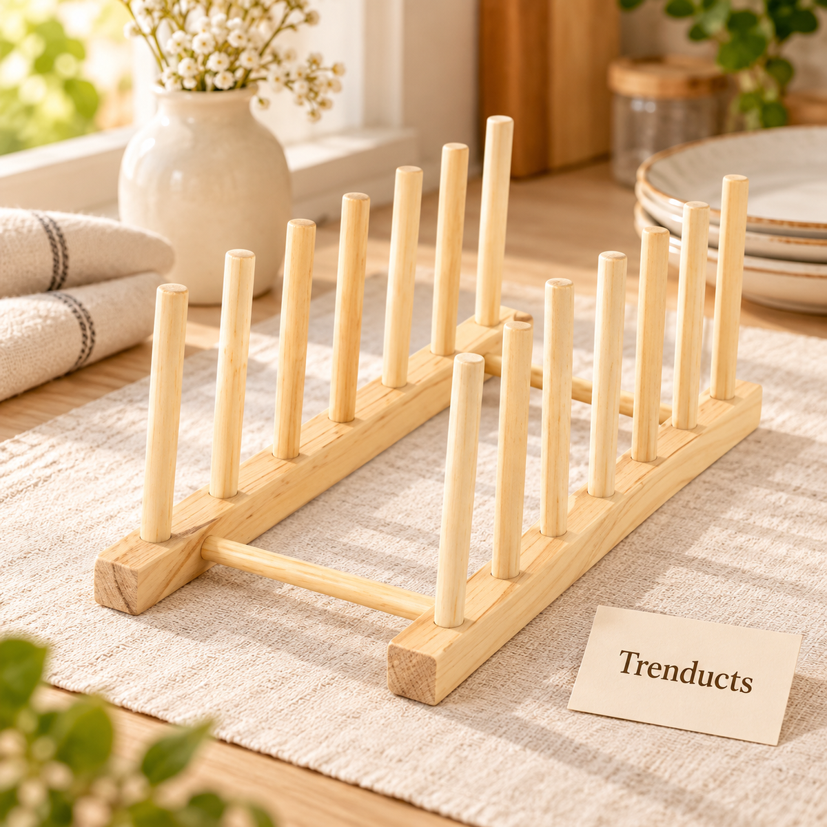 7-Slot Wooden Plate Stand