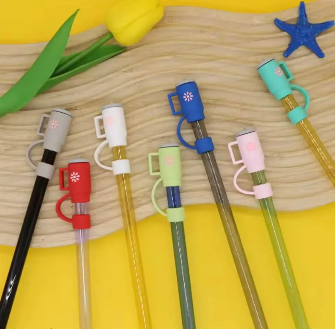 Set of 3 Silicone Straw Toppers Floral Design - Clarify.pk