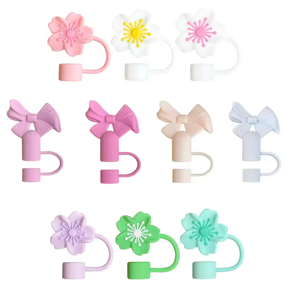 Set of 3 Silicone Straw Toppers Floral Design
