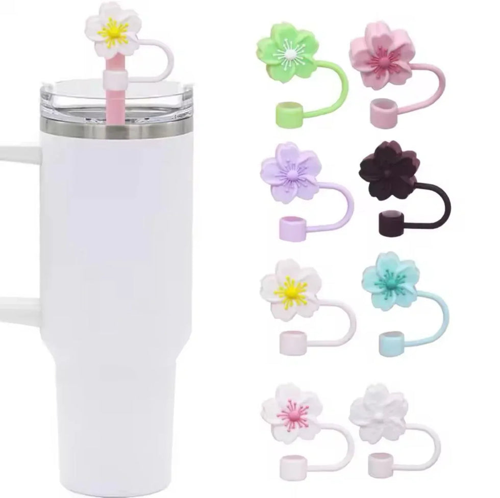 Set of 3 Silicone Straw Toppers Floral Design