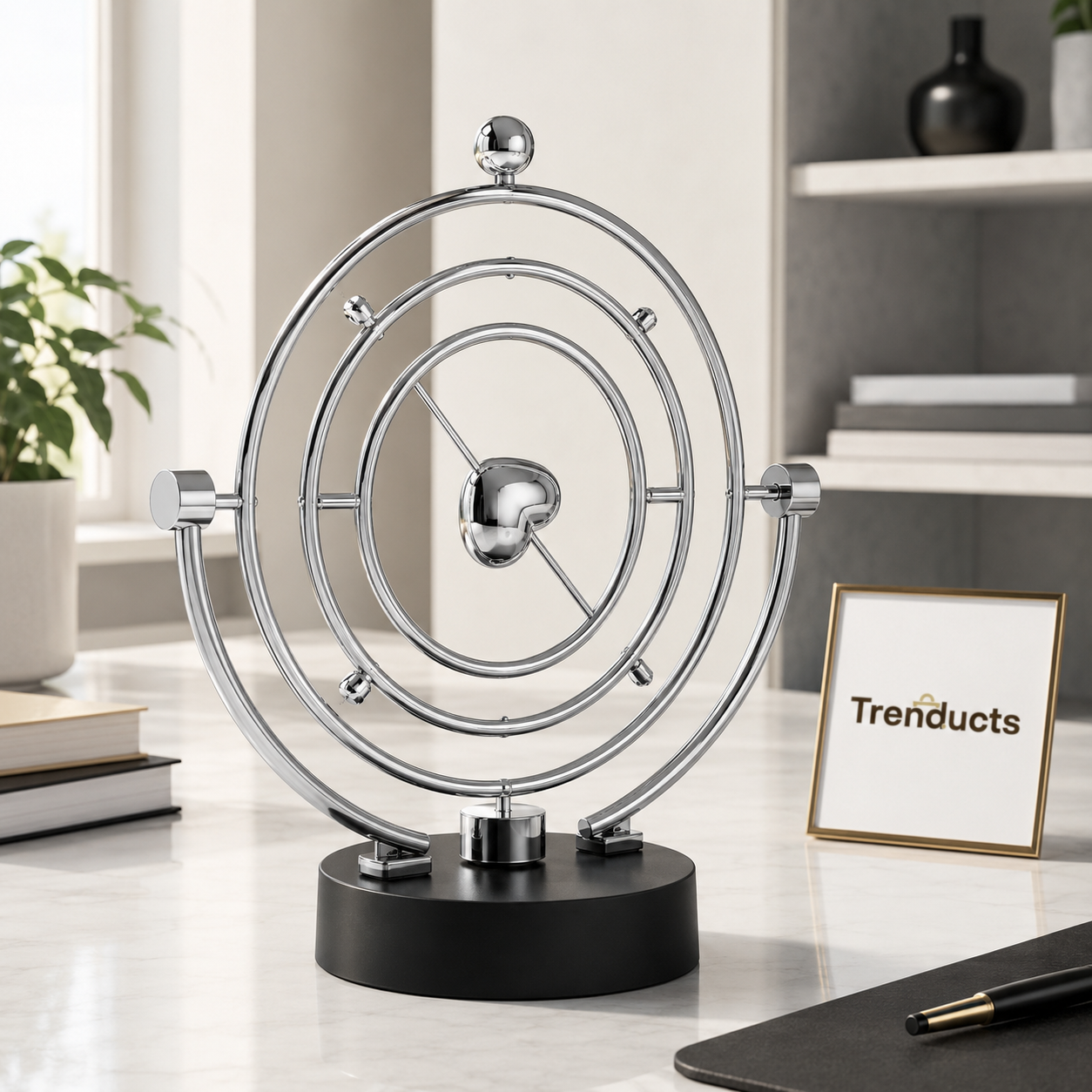 Silver Concentric Kinetic Orbital Sculpture