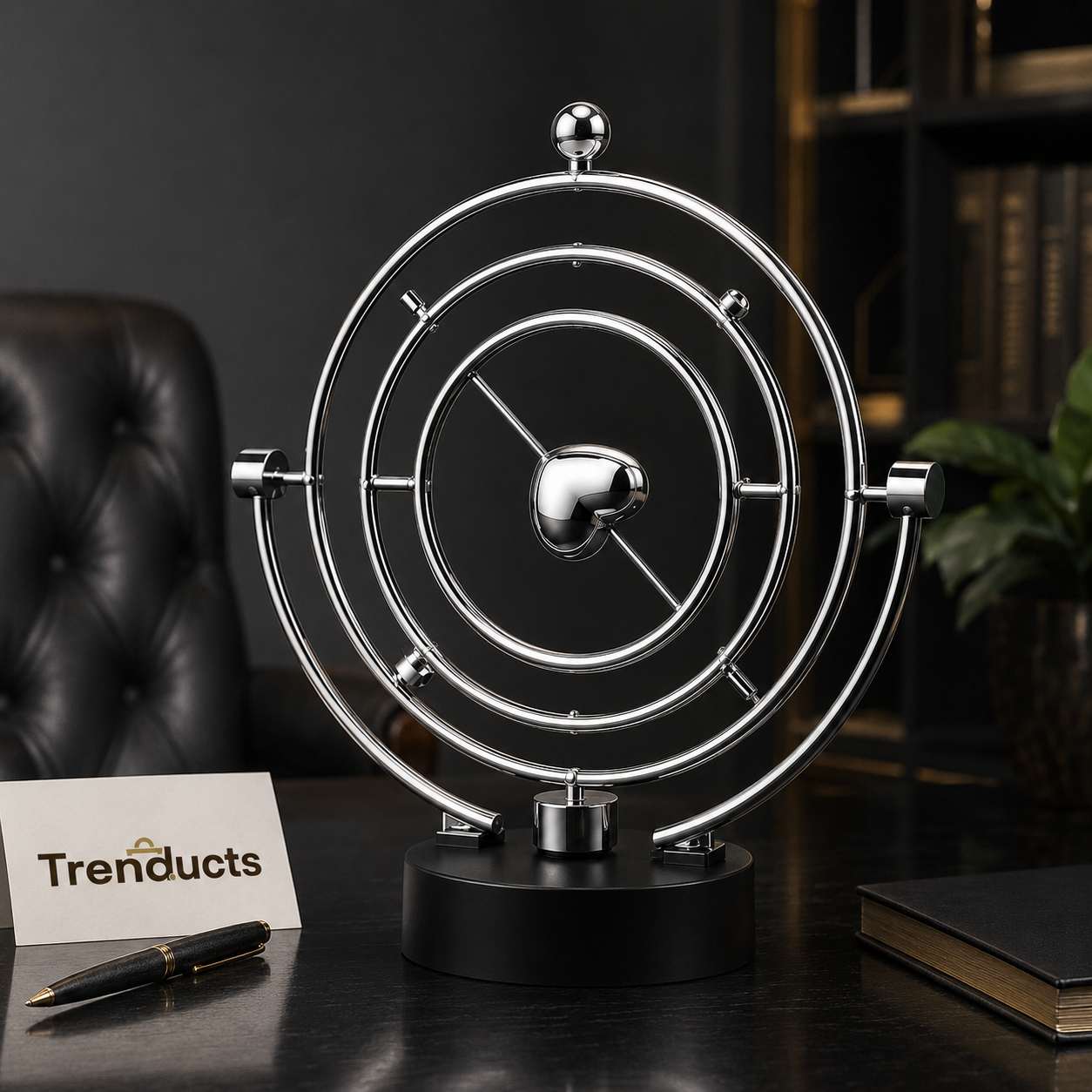 Silver Concentric Kinetic Orbital Sculpture