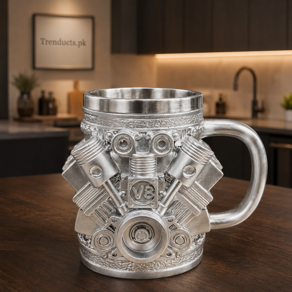 450ml Silver V8 Engine Mug with Raised Details