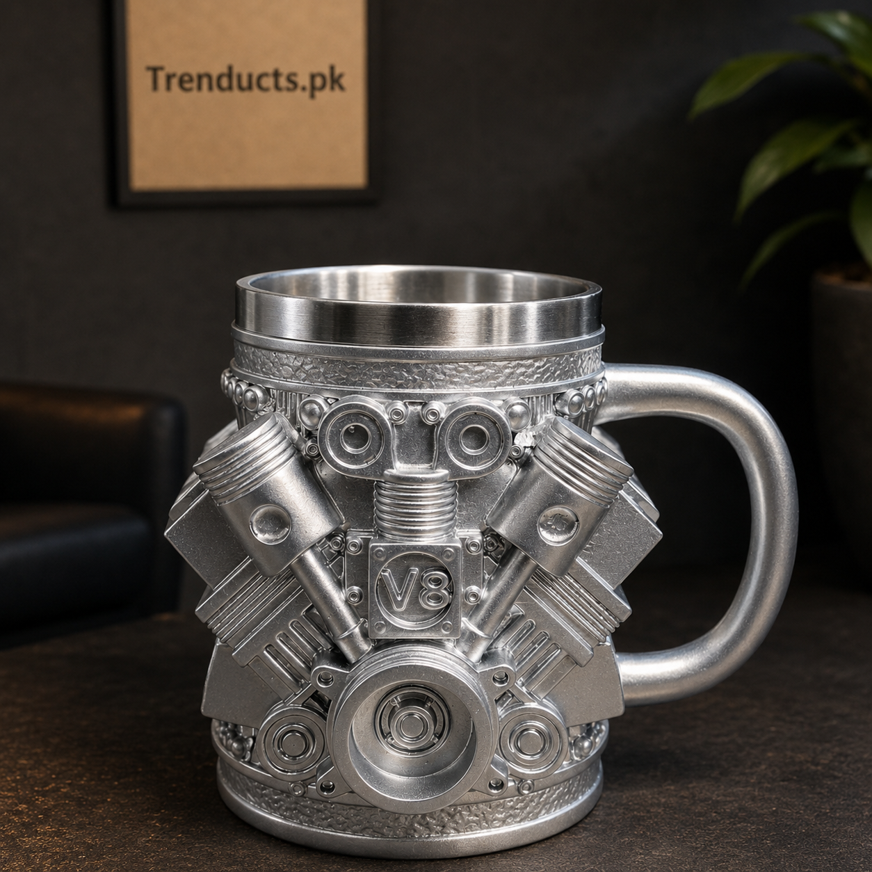 450ml Silver V8 Engine Mug with Raised Details