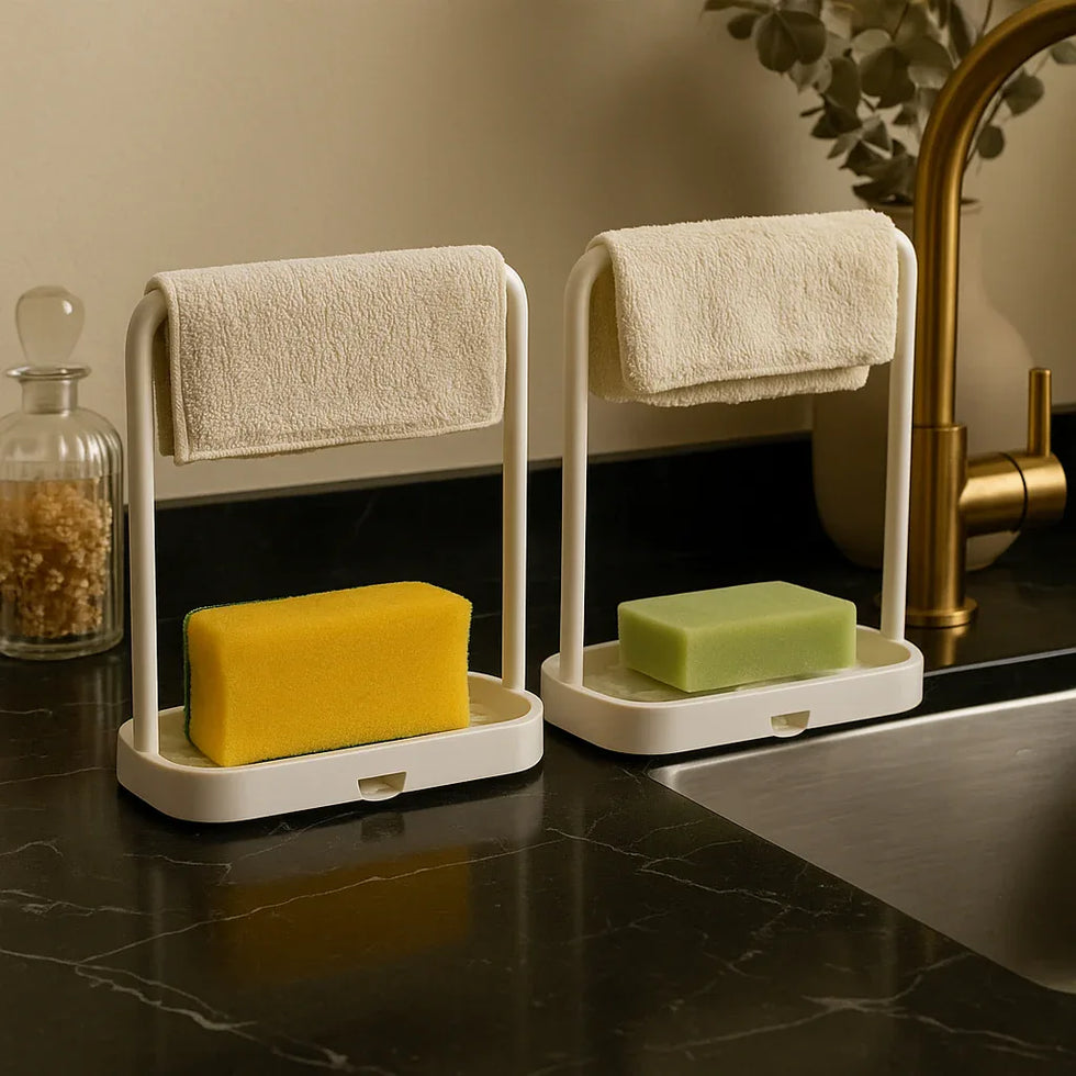 Sponge Holder for sink - Drip Tray & Towel Rack