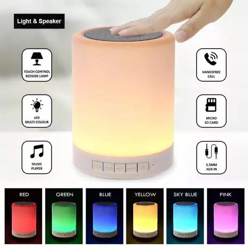 Wireless Bluetooth Speaker with LED Lamp - 7 Colors Touch Control - Clarify.pk