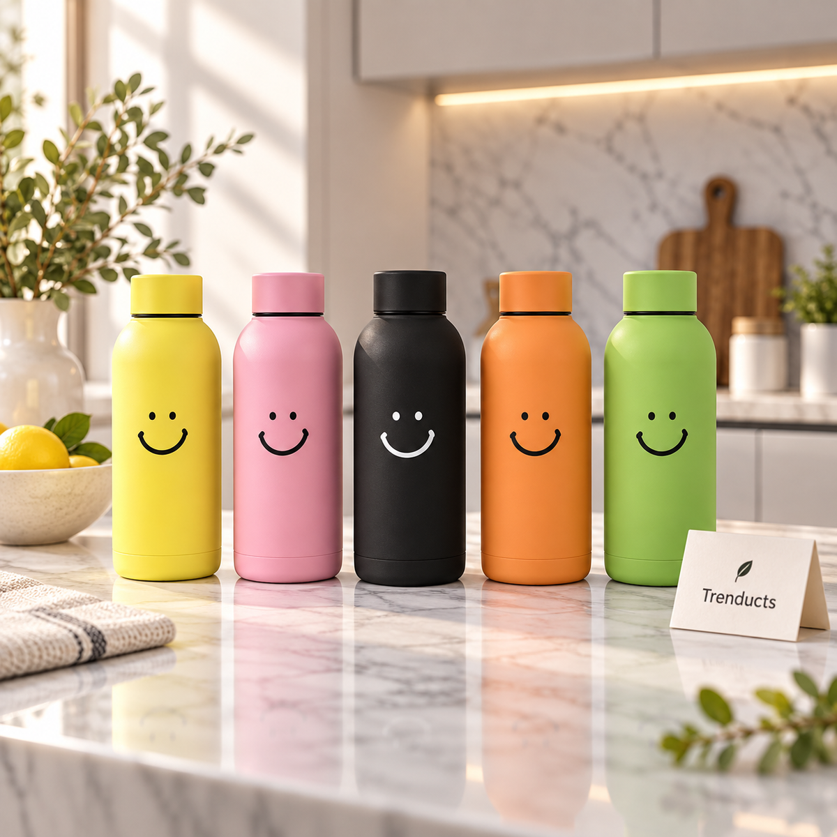 Smiley Design Water Bottle with Carry Loop