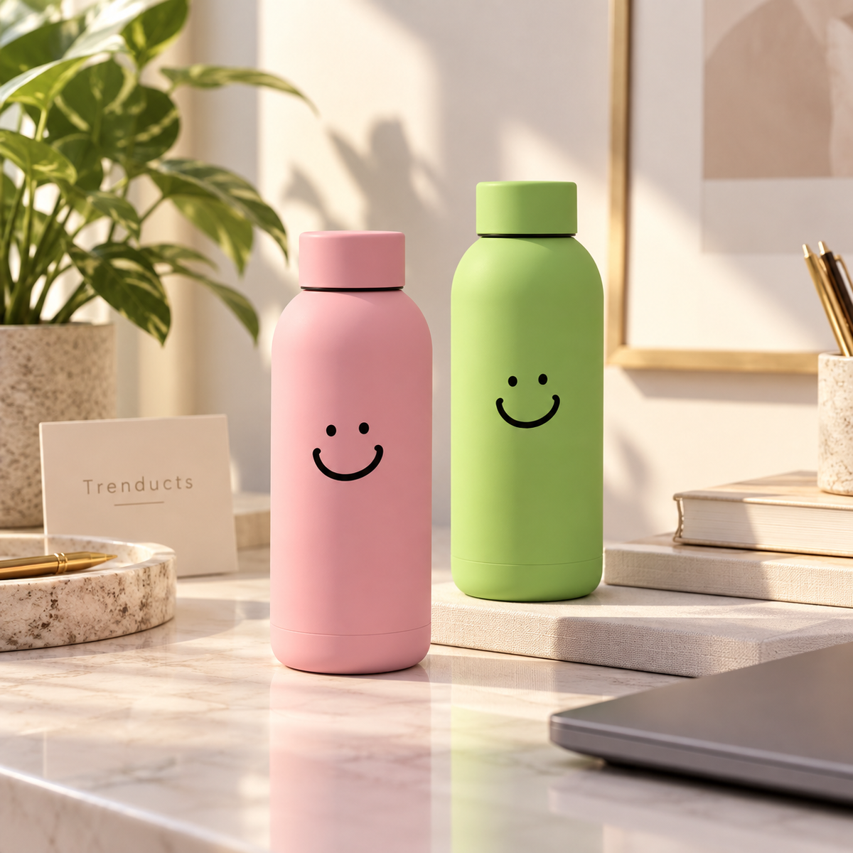 Smiley Design Water Bottle with Carry Loop